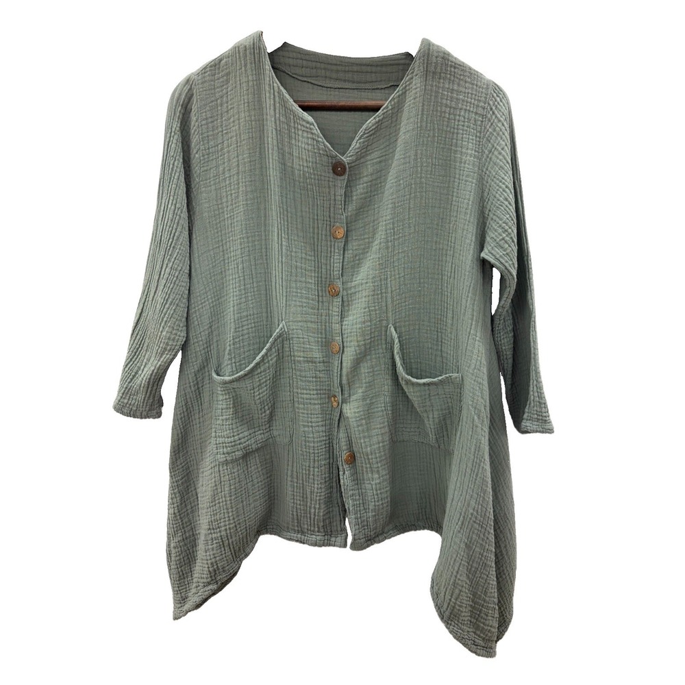 Thaluta 100% Cotton Gauze Boho Button Up Cardigan Top Blouse Women's Small